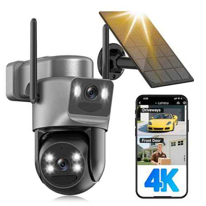 4K Security Cameras Wireless Outdoor Solar Battery Powered, 5GHz/2.4GHz WiFi 360¡Æ PTZ Cameras for Home Security with Dual Lens, Color Night Vision, Human Detection, Siren, 2-Way Audio, IP66
