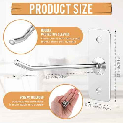 Blulu 100 Pcs Wall Mounted Hanging Single Hook Stainless Steel Tool Hooks Silver Metal Garage Display Hanger Tool for Home Garage Storage Organizer Retail Shop Kitchen Display, 3.6 Inch