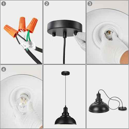 2PCS Matte Black Pendant Lights, Farmhouse Pendant Lamp with Metal Shade (White Inside), Industrial Pendant Lighting for Kitchen Island, Dining Room, Bedroom, Hallway