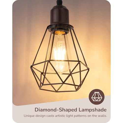 EDISHINE 70IN Industrial Floor Lamps for Living Room, Dimmable Farmhouse Corner Reading Lamp, Diamond-Shaped Lampshade, 3 LED Edison Bulbs Included, Rustic Tree Standing Lamp for Bedroom, Brown