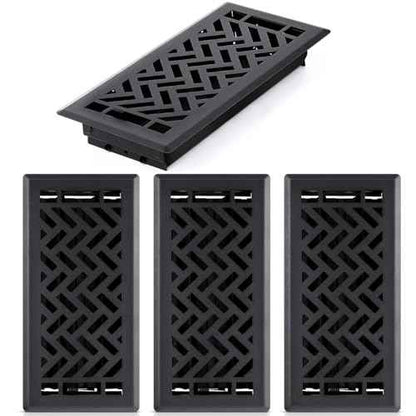 Tuanse 4 Pack 4"x12" Black Floor Register Vent Cover Heavy Duty Walkable Steel Register Vent Covers for Home Floors, Herringbone Pattern for Easy Adjust Air Flow
