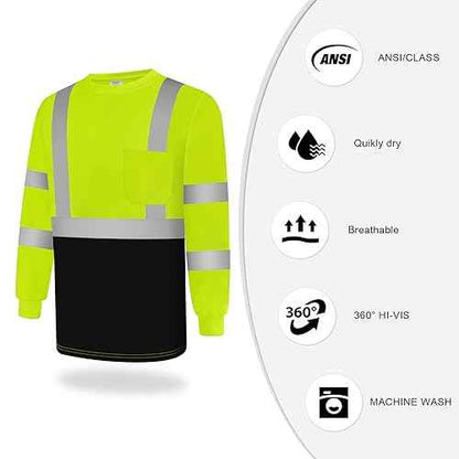 TCCFCCT Hi Vis Shirts for Men Class 3 Long Sleeve High Visibility Shirts for Men Women Construction Work, Surveyors, Meets Ansi, Yellow XL 3pcs