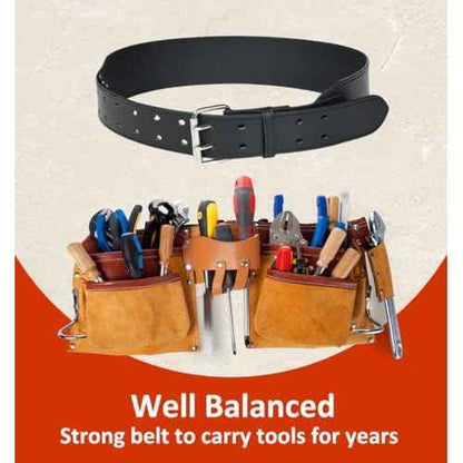 3-Inch Wide Full Grain Leather Tool Belt ? Heavy Duty Oil Tanned Construction with Thick Stitching & Reinforced Rivets ? Thick Work Belt for Carpenter, Electrician, Construction (Black, 35"-45")