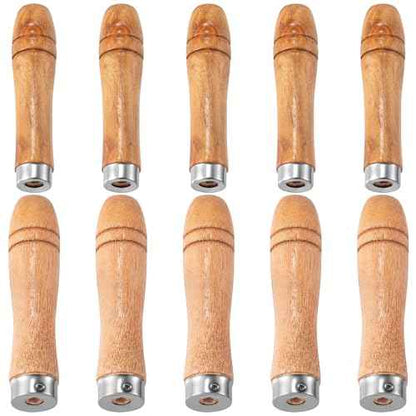Wooden File Handle with Strong Metal Collars 10pcs, 5pcs Medium Wooden Handle for 6"-8" File and 5pcs Large Wood Handle for 10"-12" File, Screwdriver Hand Drill File Handle Cutting Tool Craft