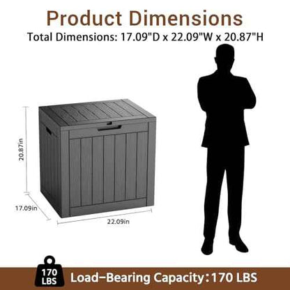 30-Gallon Outdoor Deck Box with Wood-Grain Finish, UV Resistant Waterproof Storage Container with Lock, Storage Box for Camping, Garden & Backyard, Multi-Functional Seat and Table, Black