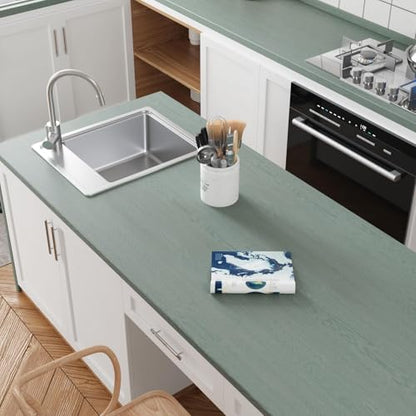 CRE8TIVE Seafoam Pale Green Wood Wallpaper Peel and Stick Textured Wood Contact Paper for Countertops Waterproof 12"x80" Self Adhesive Wood Look Vinyl Wrap for Bedroom Bathroom Cabinets Desks Tables