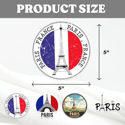 Eiffel Tower Paris Theme Vinyl Sticker Pack 4Pcs Decorative Travel Scrapbook Laptop Luggage Waterproof Decals France Aesthetic Stickers Car Bike Bedroom Bumper