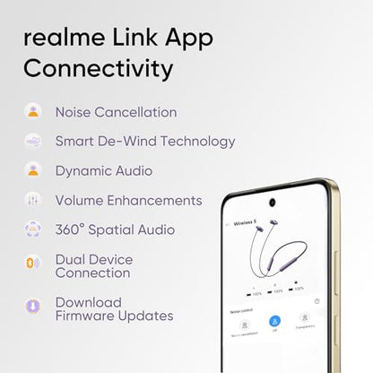 realme Buds Wireless 5 ANC in Ear Bluetooth Headphones, 50dB ANC, 13.6mm Dynamic Bass Driver, 360° Spatial Audio, 45ms Low Latency, Upto 38hrs Playback, IP55 Rating, Dual Device Connection - (Purple)