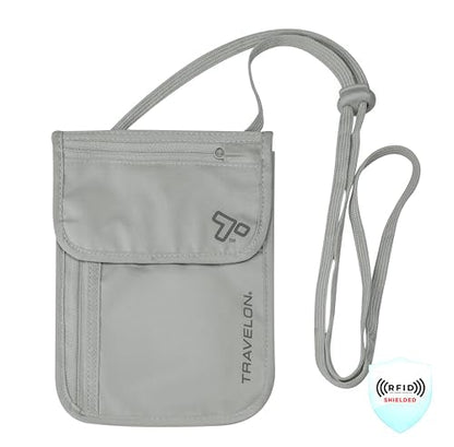Travelon Rfid Blocking Undergarment Neck Pouch Travel Wallet, Gray, One Size
