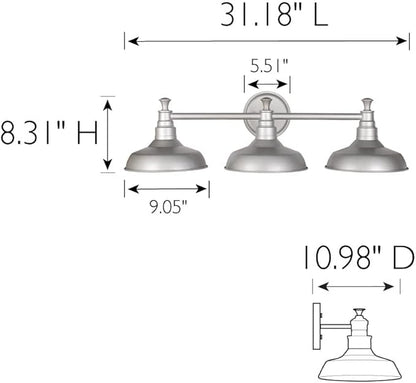 Design House 520312 Kimball Industrial Farmhouse 3-Light Indoor Bathroom Vanity Light with Metal Shades for Over the Mirror, Galvanized Paint
