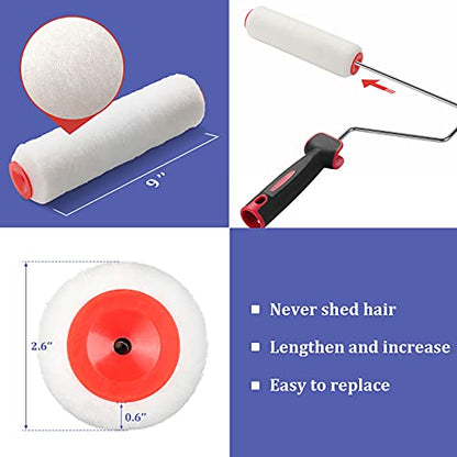FLY HAWK Paint Roller Covers, 9" Roller Covers, Pack of 3, Covers for Paint Rollers, Naps for Paint Roller Brush, Roller Naps, House Painting Supplies, Nap for Roller Frame (White) (3 PCS)