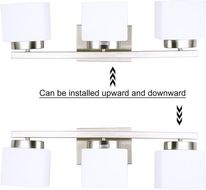 3 Light Bathroom Vanity Light Over Mirror, Modern Brushed Nickel Vanity Lights with Milky Glass Shade, 23 inches Vanity Lighting Fixtures for Bathroom Lighting