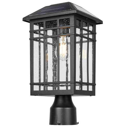 Solar Post Lights, Outdoor Post Lights Solar Powered, Waterproof Anti-Rust Black Post Lights with Seeded Glass, LED Solar Powered Lamp for Front Door, Porch, Garage, and Patio £¨Bulb Included£©SR018-P