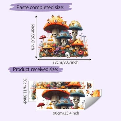 Halloween Mushroom Wall Stickers Removable Floral Skull Wall Decals for Kids Bedroom Nursery Living Room TV Wall Decor