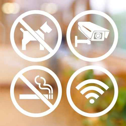 dealzEpic - Clear Transparent White Store Signs of No Smoking, No Pet Allowed, Free WIFI and Security Camera Sign - Self Adhesive Peel and Stick Vinyl Decals for Glass Door or Window