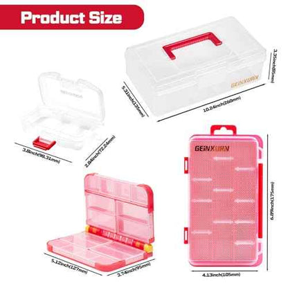 Plastic Tools Box Set, 7Pieces Red Transparent Portable Storage Case for Various Tools and Small Parts Accessories Storage Organizer