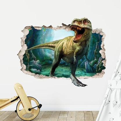 Supzone Large 3D Broken Dinosaur Wall Decals for Boys Room, Break Through The Wall Vinyl Wall Sticker for for Kids Bedroom Nursery Playroom Classroom