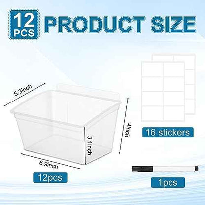 Mifoci 12 Pcs Storage Bins for PVC Slatwall Plastic Bin with Stickers Pens Slatwall Accessories for Organizing Hardware Craft Storage Tool Organizer Garage Craft Room Tool Shed(Clear)