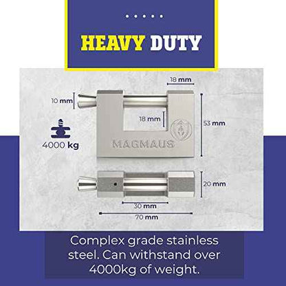 Magmaus¢ç RTL70 [Armoured] High Security Padlock ? Heavy Duty Container Lock with 0.70¡± Shackle Clearance & 0.39¡± Thick Bolt ? Weatherproof Outdoor Lock for Storage Unit, Shed, Gate, Garage - 3 Keys