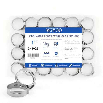 1 Inch PEX Clamps 24pcs Crimp Rings Single Ear Hose Clamps Stainless Steel Fittings Cinch Clamp Ring for Pipe Tubing