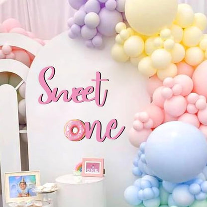 Wooden Sweet One Birthday Sign Decals for Backdrop Baby Girls First Birthday Decorations Donut Birthday Party Supplies for 1 Year Old Girl Sweet First Birthday Party Sign Banner Baby Girls Photo Props
