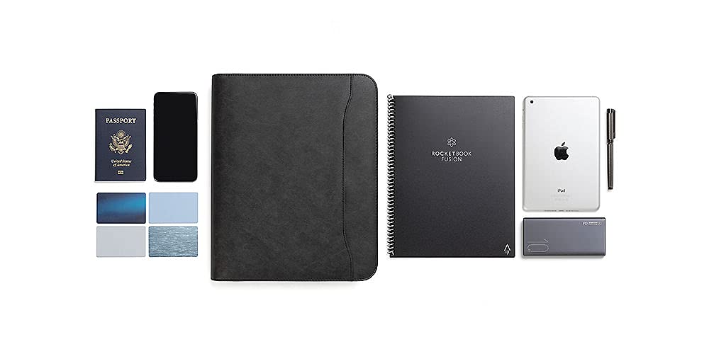 Forevermore Portfolios Portfolio Organizer - 3 Ring Binder with Notepad - 1.5 Inch Rings - Zippered Storage Pockets for Papers, Travel Documents, Presentation Folder, Cards, Passport, Tickets - Black
