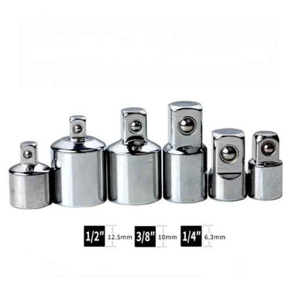 6 PCS Socket Adapter and Reducer Set, 1/4", 3/8", 1/2" Chrome Vanadium Steel Ratchet/Socket Extension/Conversion Kit for Automotive