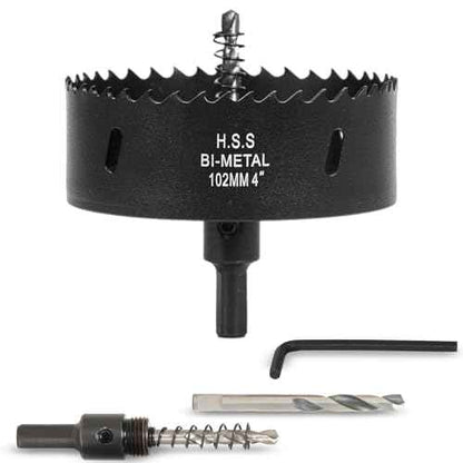 4 Inch Hole Saw with Arbor for Wood Metal Plastic, 4 in Bimetal Hole Cutter, Fast Chip Removal, Smooth Flat Drilling Edge, Lightweight & Portable (Black)