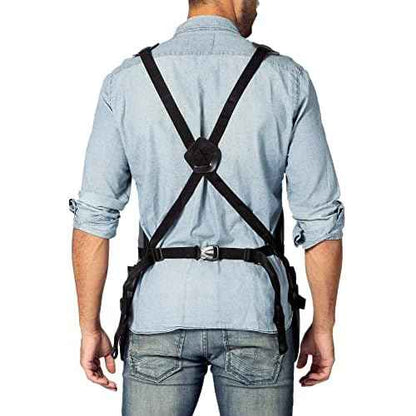 Under NY Sky Tool Apron ? Magnetic Tool Holder ? Heavy Duty Gray Oxford Canvas ? Cross-Back ? 18 Pockets ? Adjustable for Men, Women ? Pro Mechanic, Woodworker, Carpenter, Electrician, Gardener Apron