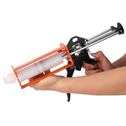 Epoxy Gun Dual Component Caulking Gun Manual Double Cartridge Caulk Gun Panel Bond Adhesive Applicator for 200 ml/6.75 fl oz Mix Ratio 1:1 and 2:1 e.g. 08115 08116, Orange
