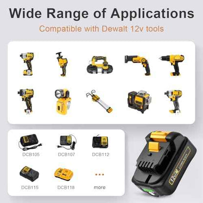 2Packs 12V Battery 3000mAh Replacement for Dewalt Battery 12V DCB120 DCB127 DCB125 DCB112