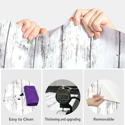 White Grey Wood Peel and Stick Wallpaper Shiplap Contact Paper 17.7inch x 196.8inch White Wood Plank Wallpaper Peel and Stick Rustic Self Adhesive Decorative Contact Paper for Kitchen Bathroom Vinyl