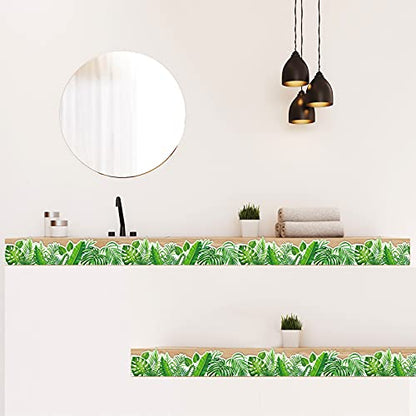 Boho Die Cut Border Trim Greenery Plant Bulletin Board Jungle Border Classroom Bulletin Wall Decor Trim Leaf Decals Tropical Leaves Greenery Wall Decoration Green, 39 ft
