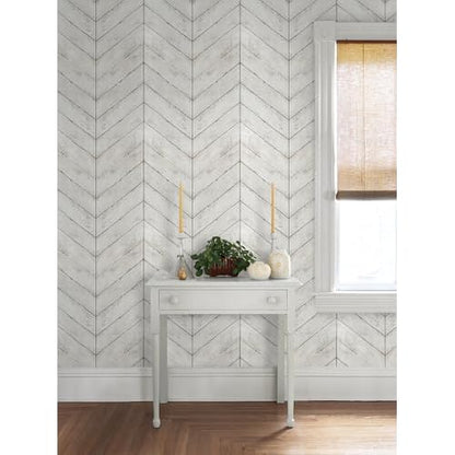 CiCiwind Wallpaper Peel and Stick White Grey Wood Wallpaper Distressed Wood Textured Contact Paper Herringbone Self Adhesive Removable Wallpaper for Bathroom Cabinets Decor 78.7"¡¿16.8"