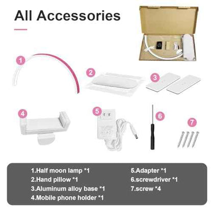 Large 29-inch Half Moon Light for Nail Desk,48W LED Light with Hand Pillow and Phone Holder, Nail Desk lamp for lash Eyelash Extension,Makeup Desk lamp,Color Temperature 3000K-6000K (Pink)