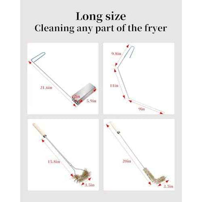 4-in-1 Fryer Cleaning Tools, L Shaped Fryer Cleaning Brush, Deep Fryer Crumb Scoop, Long Handle Deep Fryer Basket Cleaning Brush, Deep Fryer Cleanout Rod, Applies to Commercial Kitchen, Fryer, Drain