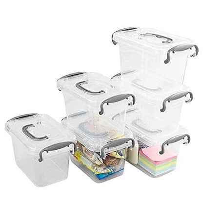 1.5 L Clear Mini Storae Box, 6-Pack Tiny Plastic Storage Latch Box