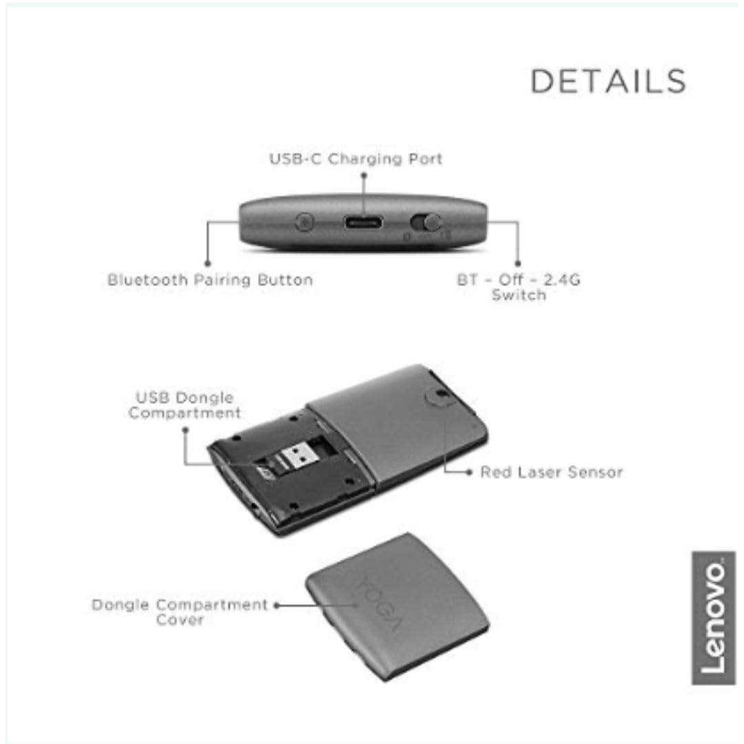 Lenovo Yoga Pro Mouse, Bluetooth, USB-C Rechargable, Dual Mode Bluetooth, 6 Button, Right Handed Design, Ergonomic Design, Programmable Buttons, 2-Way Metal Scroll Wheel, Tidal Teal