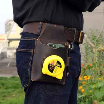 Tourbon Leather Carpenter's Belt Pouch with Phone and Tape Measure Holder Electrician Large Pocket Holster Loop for Belts Multipurpose Tools Bag