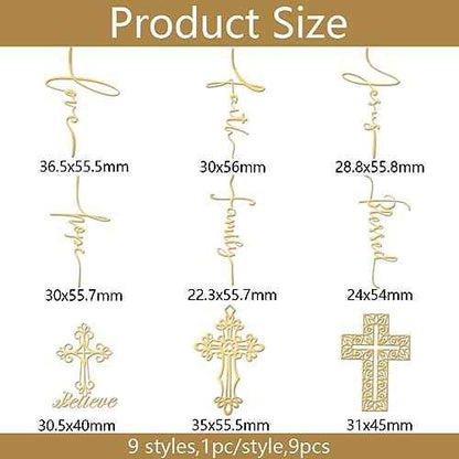 OLYCRAFT 9pcs 1.6x1.6 Inch Cross Stickers - Self Adhesive Gold Metal Stickers for Scrapbooks, DIY Crafts & Phone Decoration