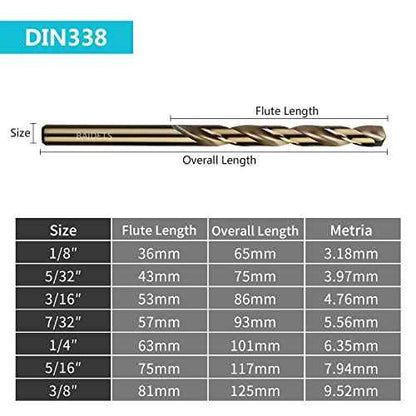 1/8" Cobalt Drill Bits 10Pcs - BAIDETS M35 1/8 Inch HSS Metal Twist Drill Bits Set for Hard Metal, Stainless Steel, Cast Iron and Other Hard Materials