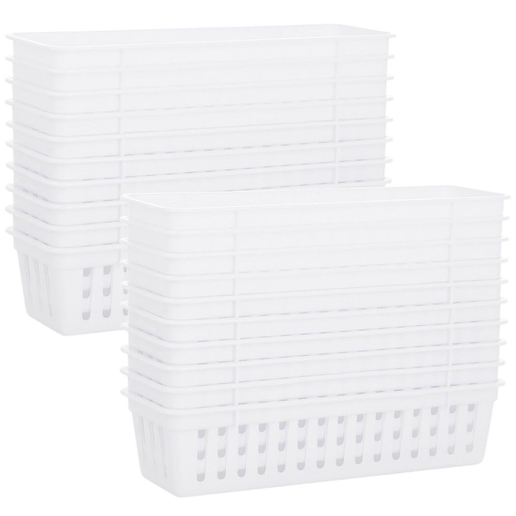Lnrueg 20 PCS Classroom Storage Baskets, 10.2 x 3.1 x 2.4 inches,Plastic Classroom Pencil Organizers, Pencil and Pen Organizer Baskets, Durable PP Storage Trays for Home School Office Supplies