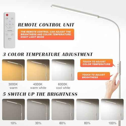 Bright LED Floor Lamps Touch and Remote Dimming for Eyelash Extension Tattoo Manicure Craft Drawing Makeup Living Room Bedroom Office Adjustable Gooseneck Standing Reading Lights esthetician lash lamp