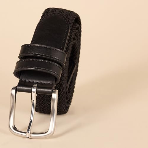 Amazon Essentials Men's Stretch Woven Braid Belt, Black, 34