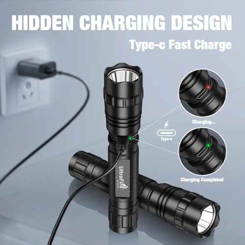 ULTRAFIRE Tactical Flashlight with Holster for Duty Belt, 1000 High Lumen Police Flashlight with Belt Holster, Rechargeable Law Enforcement Flashlight, 3 Modes Security Flashlights WF-501BX