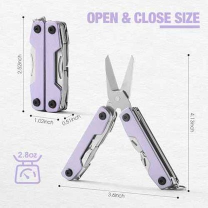 Multitool with Pocket Knife,Gifts for Men and Women, 11-in-1 Mini EDC Multitool with Screwdriver, Scissors, SIM Extractor and Bottle Opener, Perfect for Outdoor, Hiking, Simple Repair (Purple)