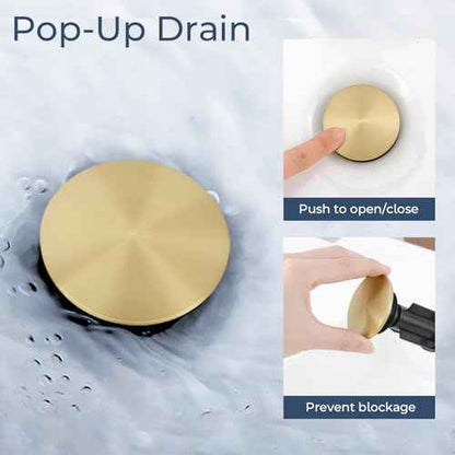 Bathroom Faucet 3 Hole, Brushed Gold and Black Bathroom Sink Faucet with Pop Up Drain, 8 inch Widespread Bathroom Faucet with 360¡Æ Swivel Spout, 2 Handle Vanity Faucet with Water Supply Hoses