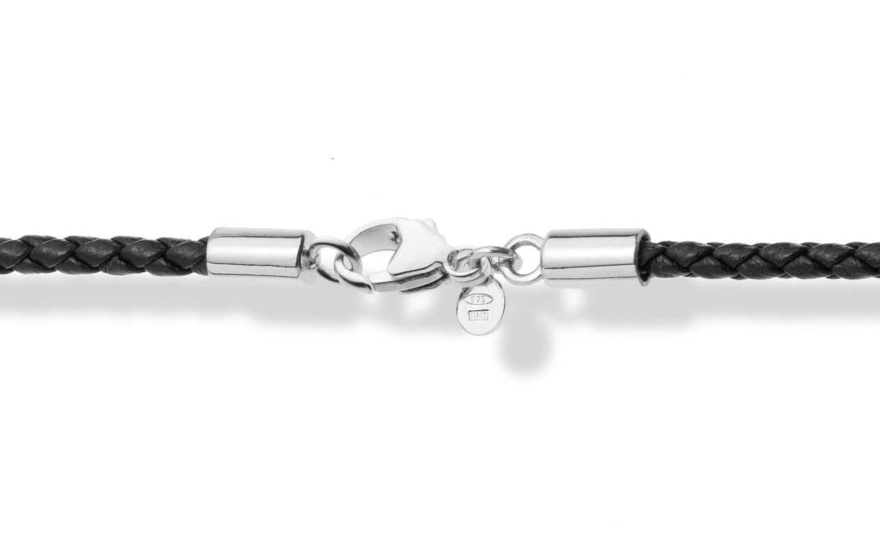 Miabella Genuine 3mm Black Braided Italian Leather Cord Chain Necklace for Men Women with 925 Sterling Silver Clasp, Made in Italy (Length 24 Inches)