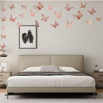JOSDIOX 3D Butterfly Removable Metallic Wall Sticker 4 Styles 3 Sizes, Mural Decals for Kids Room Bedroom D?cor Nursery Classroom Party Decoration Wedding DIY (Rose Gold 48 Pcs)
