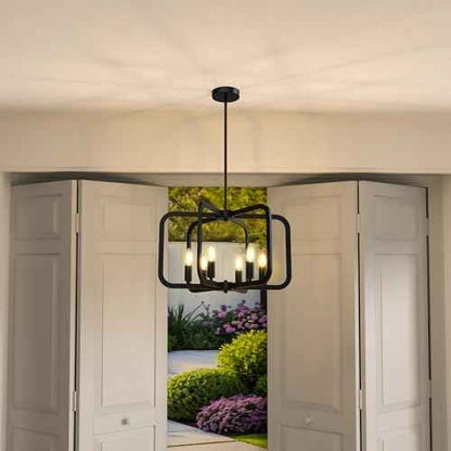Modern Black Chandelier - 6 Light Metal Chandelier for Dining, Kitchen, Living Room, Hallway Foyer Light Fixture
